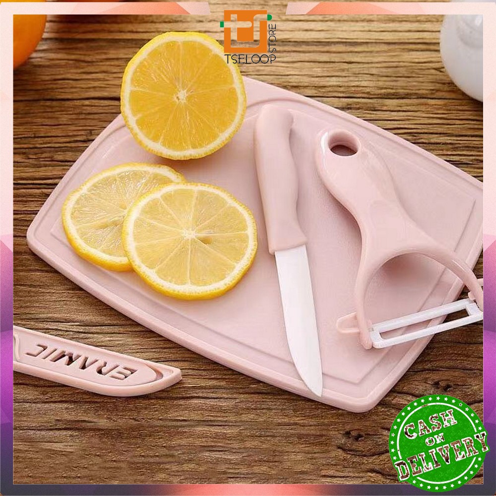 OFM-C442 Pisau Set Keramik 3 in 1 Serbaguna/ Talenan Pisau Pengupas Buah Dan Sayur Knife Peeler Fruit Chopping