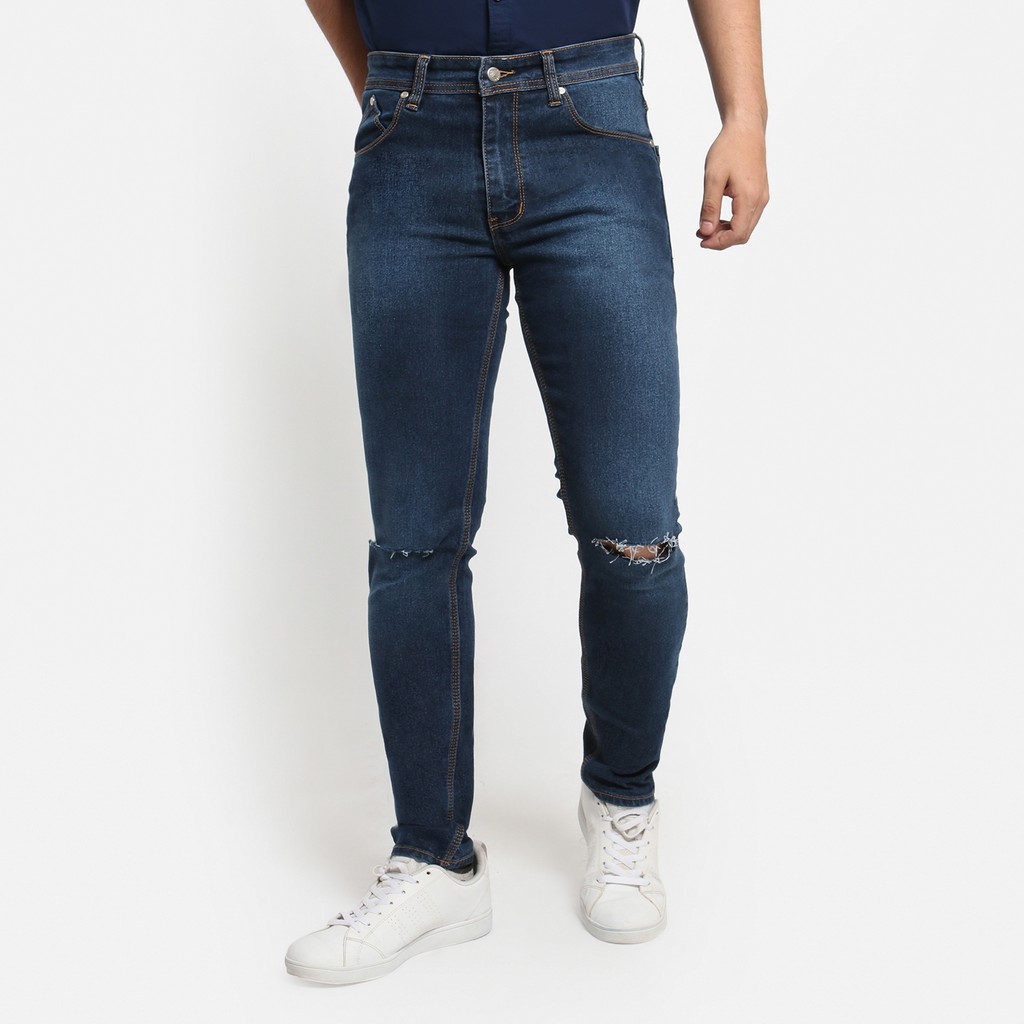 VENGOZ Celana  Jeans  Pria  Slim Fit Ripped Blue Shopee 