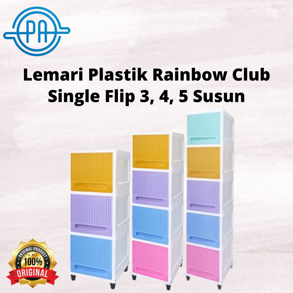 LEMARI PLASRIK RAINBOW CLUB SINGLE FLIP 3, 4, 5 SUSUN LEMARI PAKAIAN RAK PLASTIK