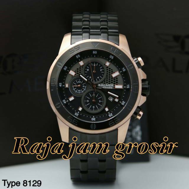 Jam tangan pria BALMER 8129 rantai hitam body rosegold