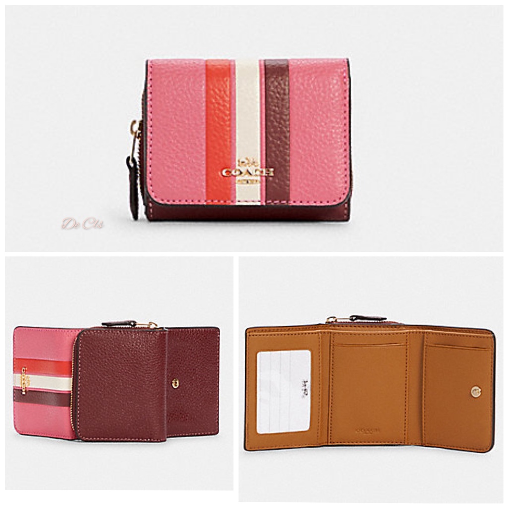 Dompet Co C4525 Small trifold wallet colorblock stripe confetti pink mango multi sz 10x9cm