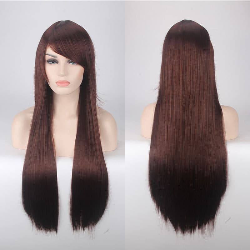 K026-4 light brown wig base lurus 80 cm cosplay rambut palsu