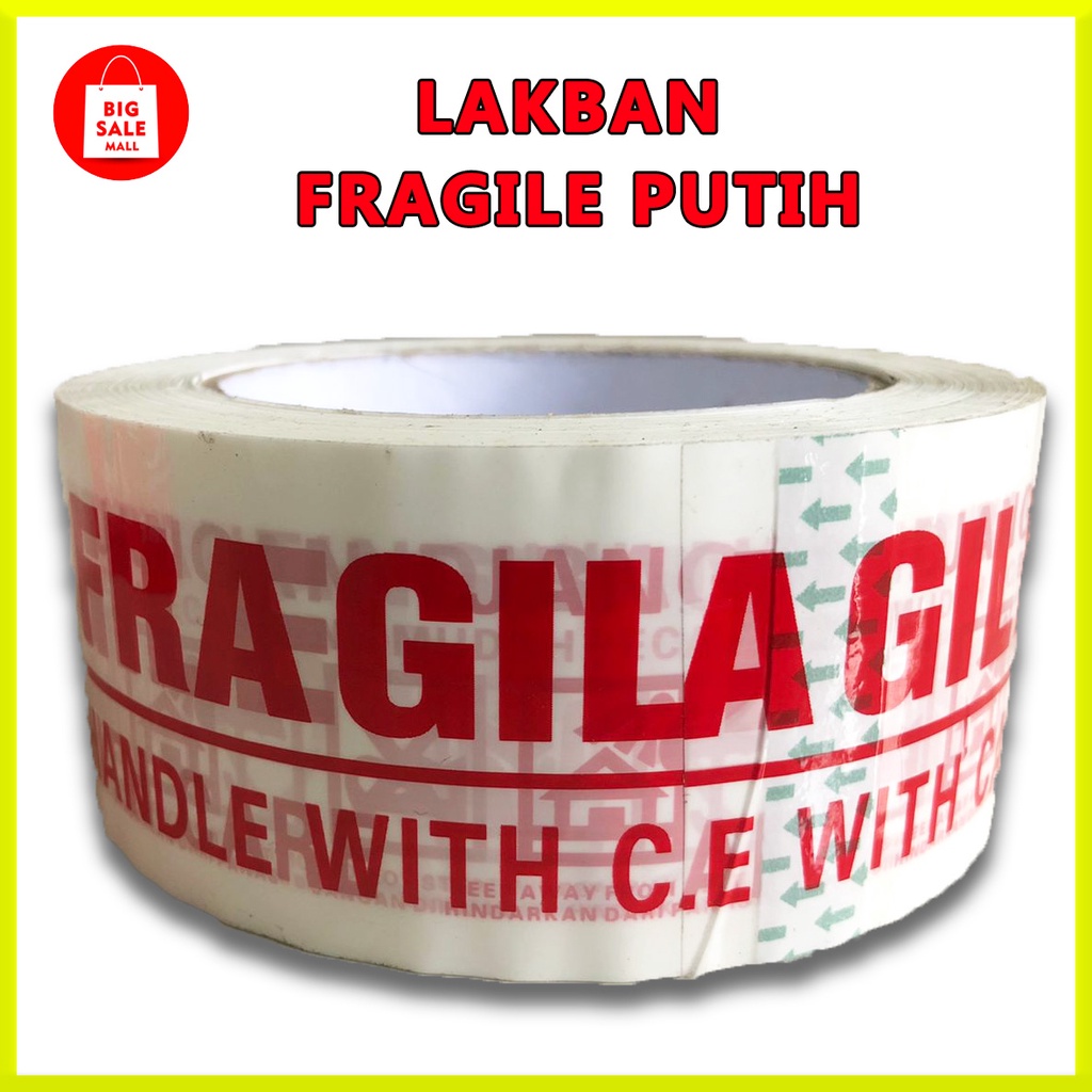 Lakban OPP Tape / Lakban Fragile Putih, merah 60,80,150 Yard