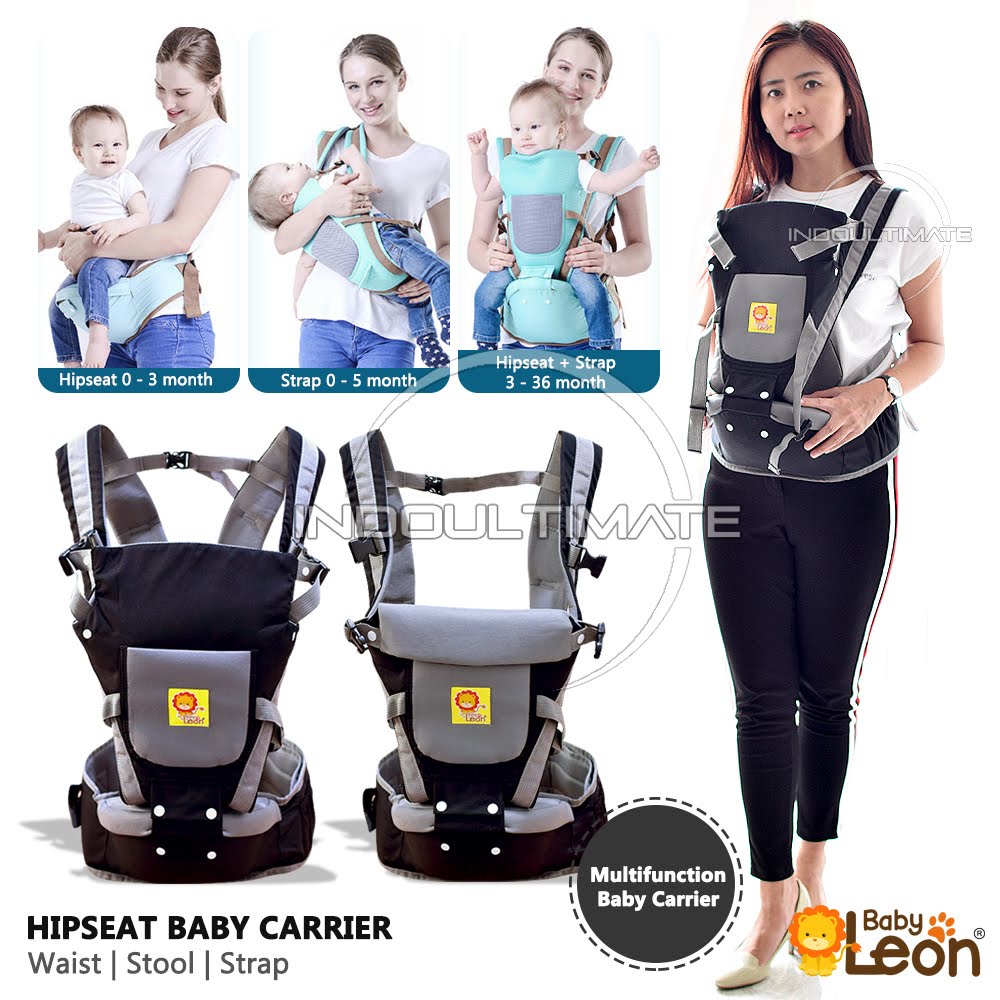 5in1 Gendongan Bayi Hipseat BABY LEON Depan Multifungsi (0-3 Tahun) Anti Capek Kanguru by-60 geos Ge