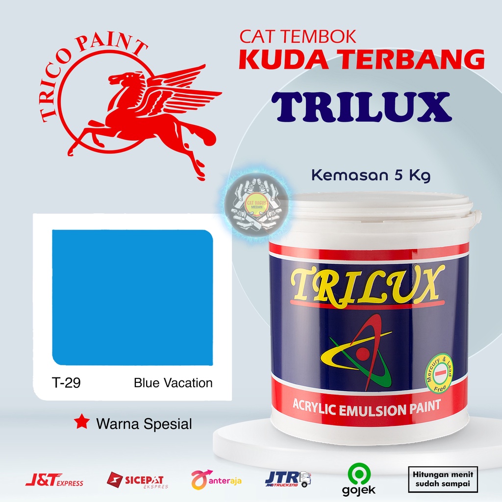 CAT AIR CAT TEMBOK DINDING TRILUX KUDA TERBANG 5 KG WARNA SPESIAL T-29 BLUE VACATION T29 BIRU TUA BI