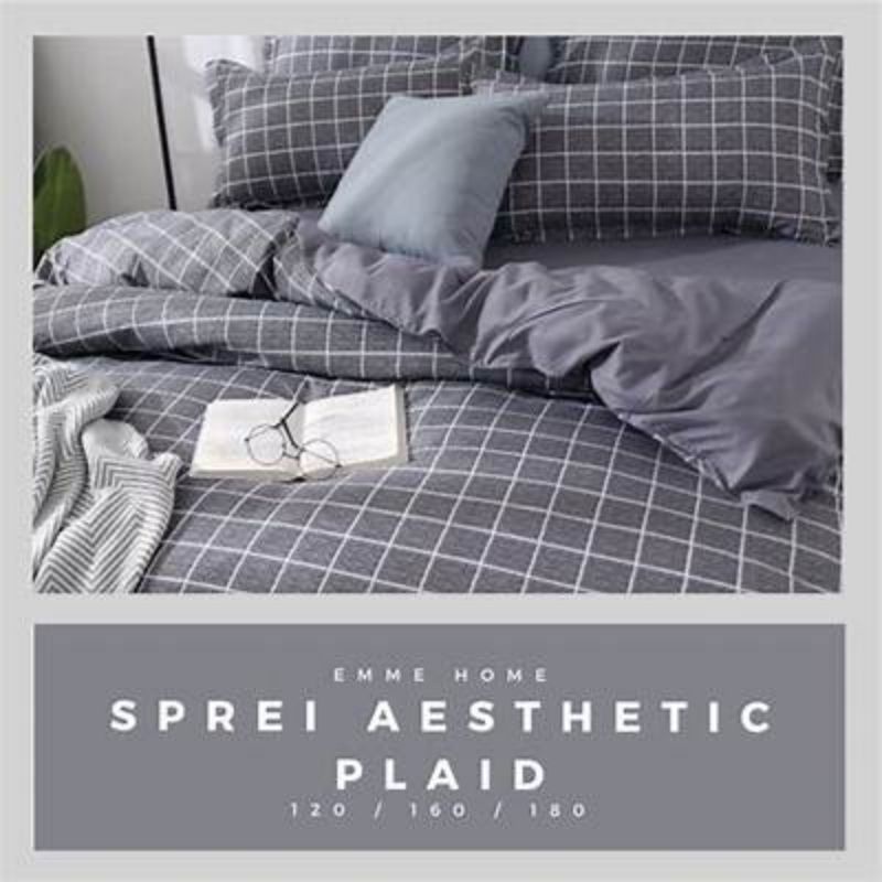 sprei aesthetic kotak ala korea warna abu grey square homemade seprai estetic
