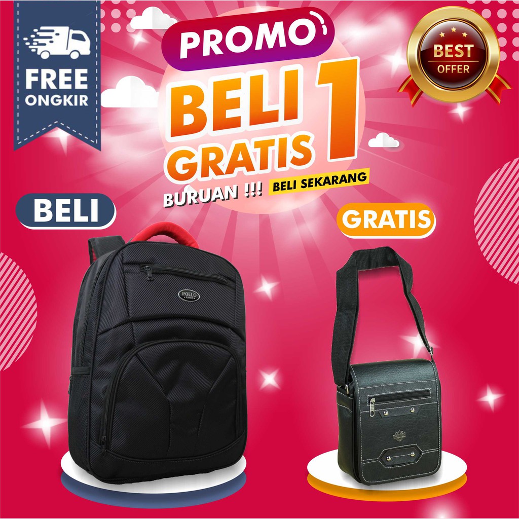 BELI 1 GRATIS 1 Backpack Polo Pria Tas SMP SMA Polo Keren Awet Free Selempang Kulit Slempang Cowok