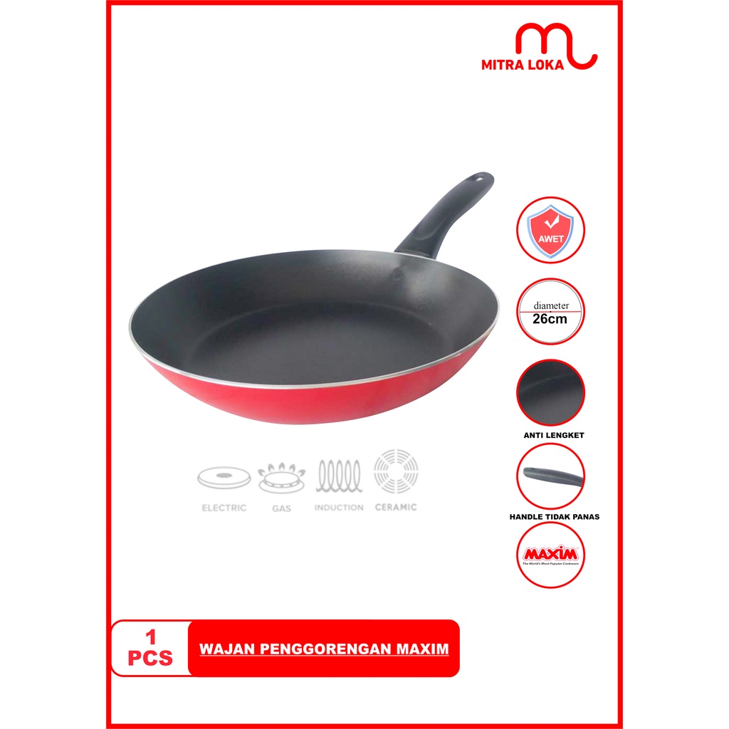 Mitra Loka Teflon Maxim Valentino 26cm Fry Pan Wajan Penggorengan Anti Lengket Tanpa Minyak