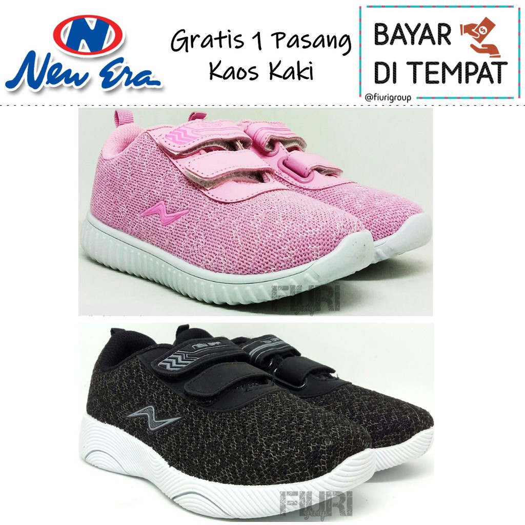 FIURI - New Era Original - KELSIE PEREKAT KIDS 27-34 - Sepatu Kets Anak Perempuan Laki-Laki - Sneakers Anak Cewek Cowok - Sepatu Olahraga Sport Anak Batita Balita Perekat - Sepatu Casual PEREKAT  Anak Kecil - Sepatu Sekolah Hitam Anak PAUD TK SD Murah