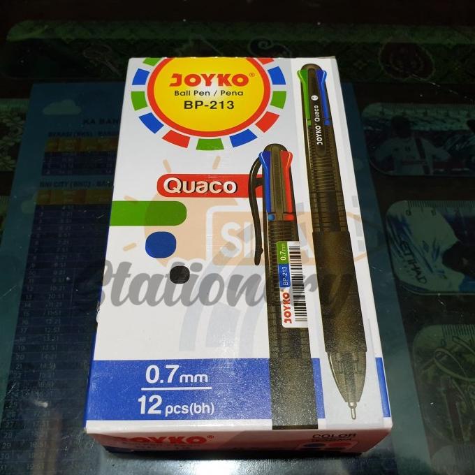 

>*>*>*>*] Pulpen 4warna quaco bp 213 joyko 0.7 hitam 1pak isi 12pc