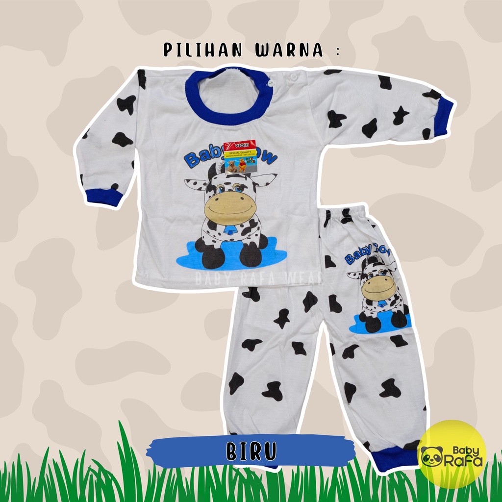 Setelan Piyama Baju Bayi Panjang 3 - 18 Bulan merk VIORI motif Baby Cow