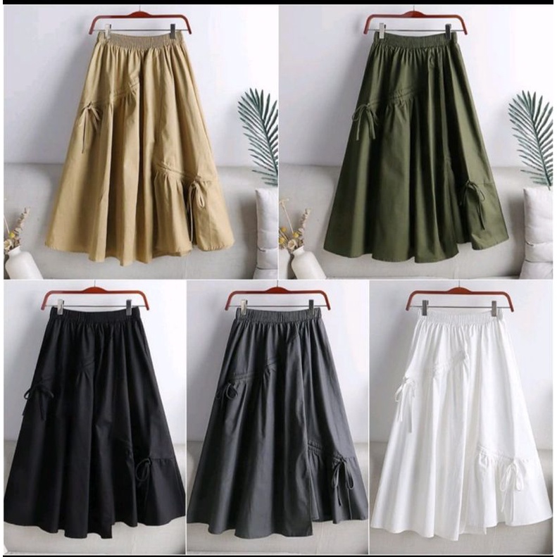 PROMO!! DANIELA SKIRT Rok Wanita Kekinian Polos Serut Bahan Linen Gaya Casual Basic Skirt Dewasa Remaja Terbaru