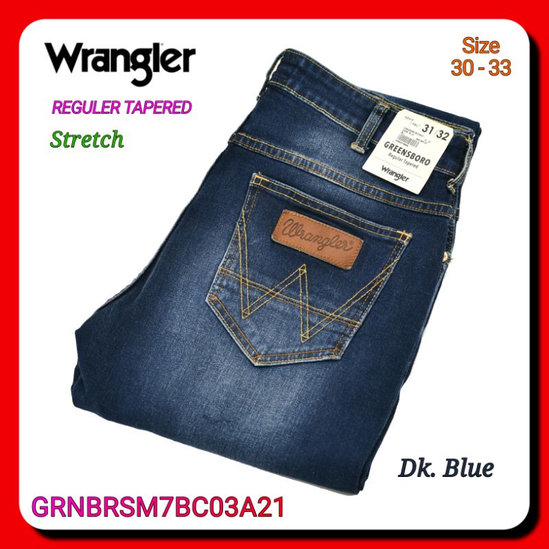 Celana Jeans Pria Wrangler Original GRNBRSM7BC03A21 Reguler Tapered Stretch
