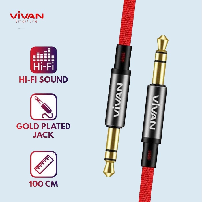 Vivan Aux01 Kabel Audio Aux 3.5mm Car Speaker Headphone Mp3 Hi-Fi Cable Nylon Jack 1m