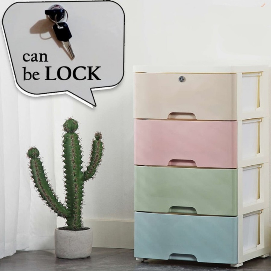 laci plastik susun 4 besar rak lemari baju plastik portable serbaguna