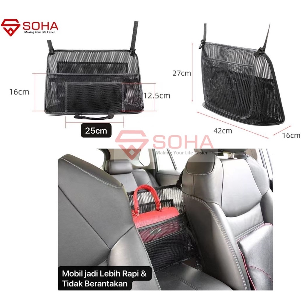 AM-06 Tas Universal Car Storage Organizer Set Net Kantong Tas Jaring Penyimpan Mobil Tampas Tas Serbaguna Ada Karet Taruh Botol Anti Jatuh