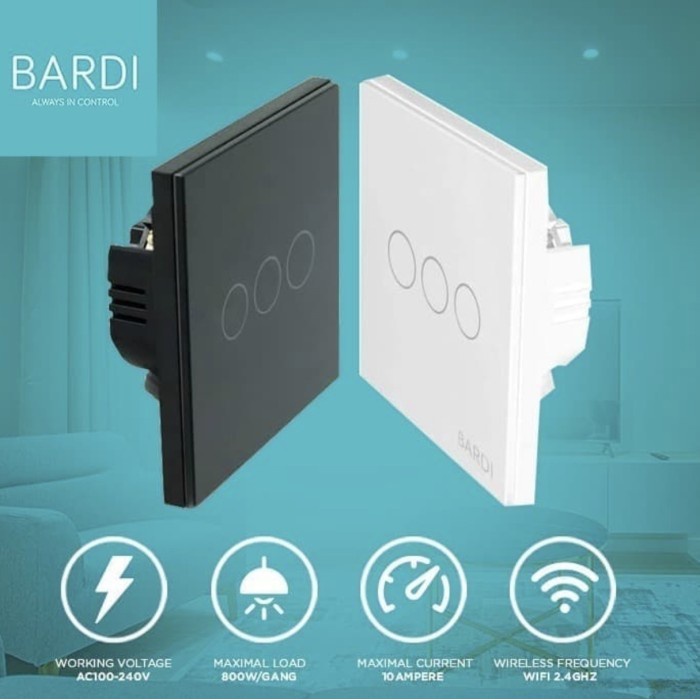 Bardi Smart Wall Switch Saklar Pintar Touch WiFi Smart Home EU 3-HITAM