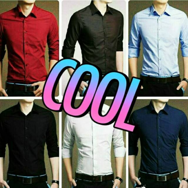 kemeja kerja pria slim fit polos lengan panjang hem cowok polosan