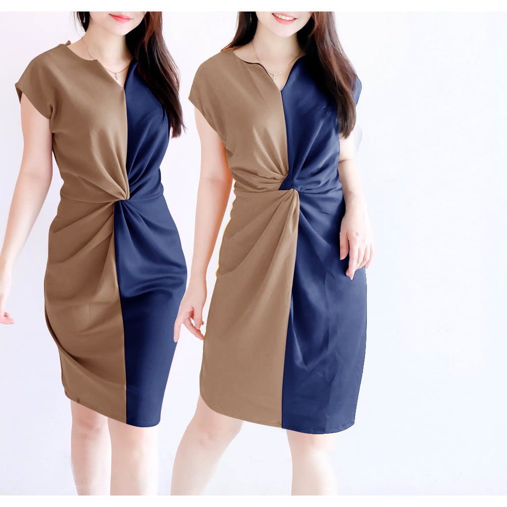 A02 NEW DRES WEI WEI KOMBI MUSTARD BAHAN SCUBA LD 94CM,PJG 88CM