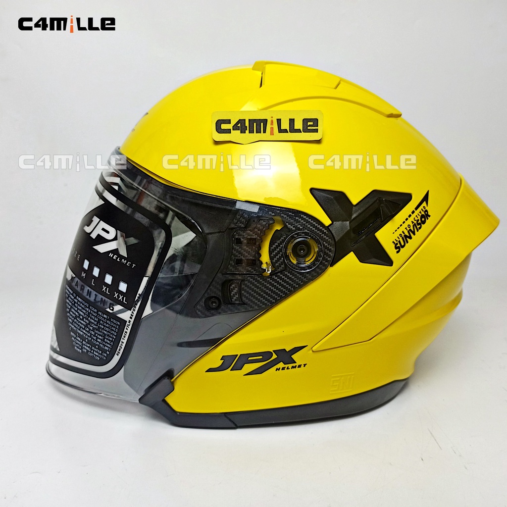 HELM JPX NOVA X SOLID YELLOW LEMON GLOSS BLACK DOUBLE VISOR HALF FACE