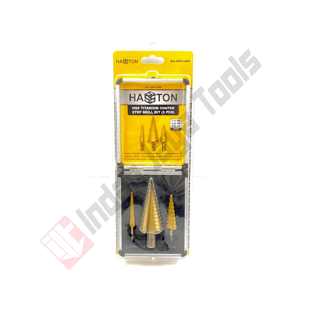 HASSTON 0501-009 Step Drill Set 3 Pcs Mata Bor Pagoda Titanium Multi