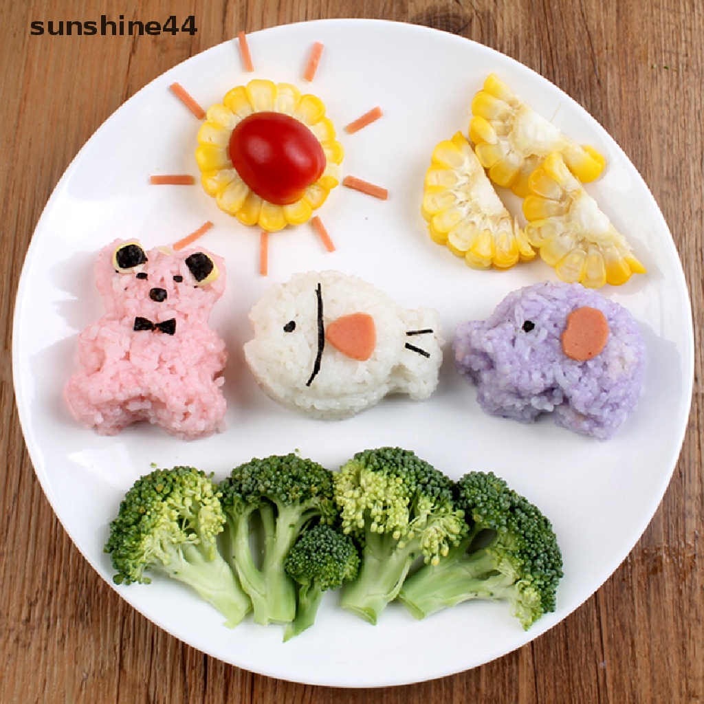 Sunshine 3Pcs / Set Cetakan Pemotong Roti / Kue / Biskuit / Pastry / Nasi Bentuk Kartun Gajah / Ikan / Beruang DIY