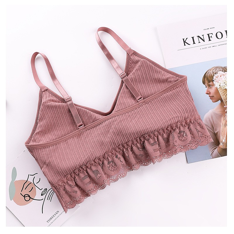 ❀ Chingu ❀ PW080 COD Bra Wanita Breathble Nyaman Aksen Renda Sexy Bahan Katun Korea Import Surabaya