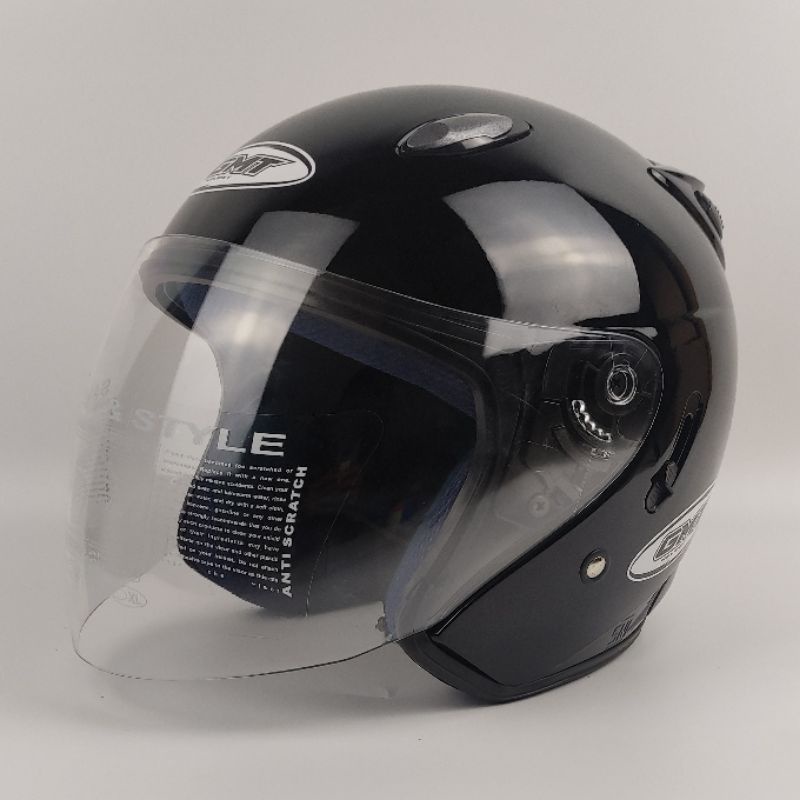 Helm Centro Double Visor Cewek Cowok Hitam Glossy Half Face