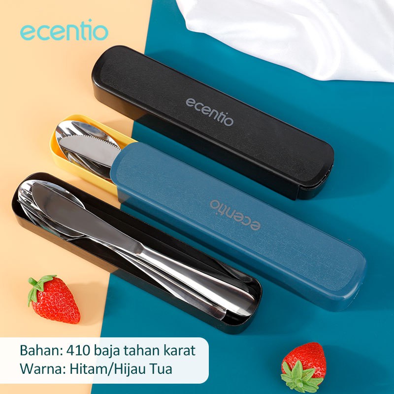 ecentio &amp; FOODI 3pcs sendok makan garpu Pisau set/Cutlery Set/alat makan korea/peralatan makan stainless steel dengan kotak hitam