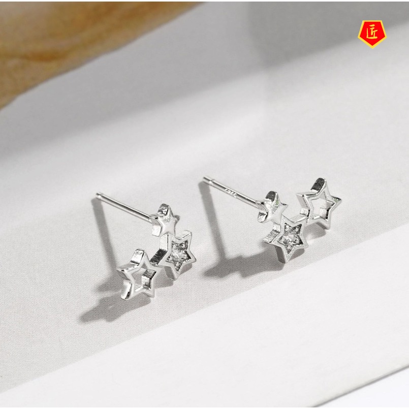 [Ready Stock]S925 Silver Three-Star Stud Earrings Fashion Personality