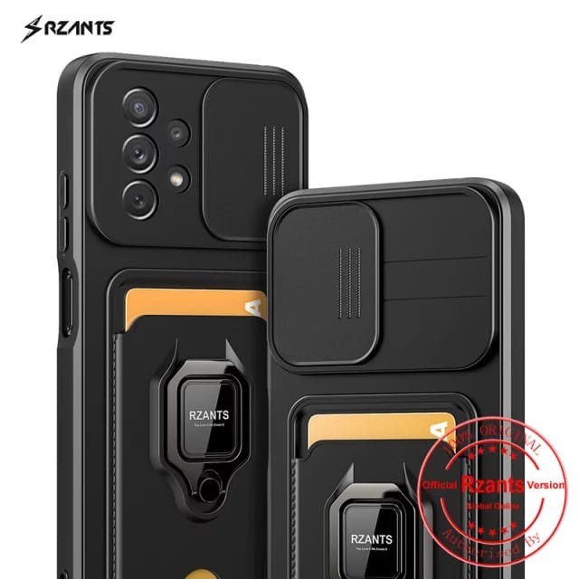 SAMSUNG A33 5G / A53 5G / A73 SOFT COVER RZANTS CASE STANDING SLIDE CAMERA RING  - A33 5G, BLACK