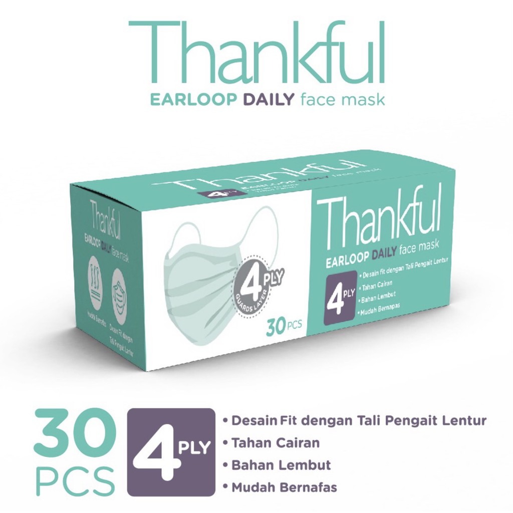 Masker Thankful Dewasa 4ply Earloop isi 30 pcs