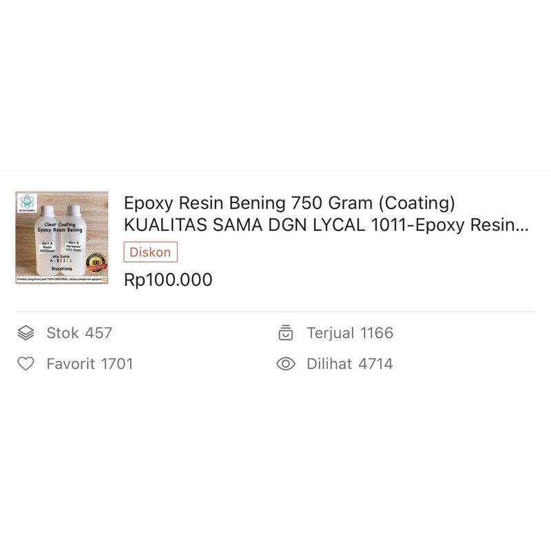 Epoxy Resin Bening 0,75Kg (Coating)-Epoxy Resin-Epoxy Resin 1Kg-Res