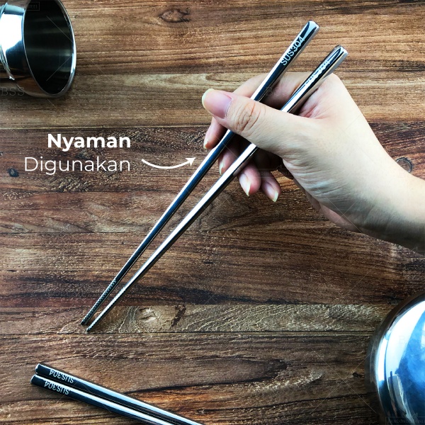 SUS 304 Sumpit Stainless chopsticks Murah Minimalis 5 Pasang