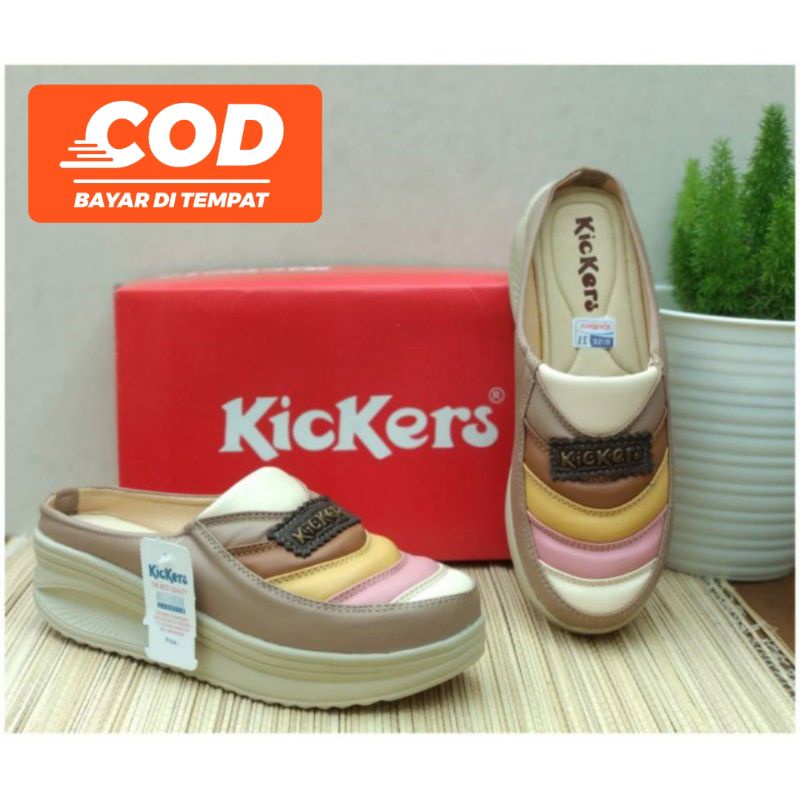 Sepatu sandal wedges kickers motif rainbow