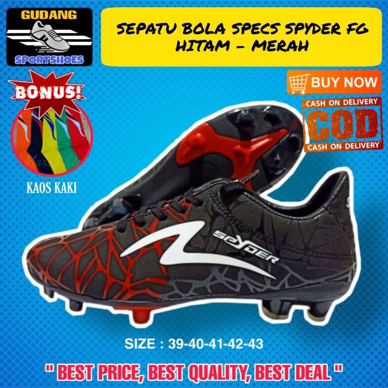 Sepatu Sepak Bola Spatu Olahraga Pria Specs Spider FG Warna HITAM Merah Murah Terbaru Bergaransi COD