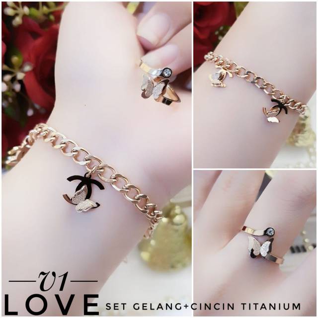 Titanium gelang dan cincin 1704h