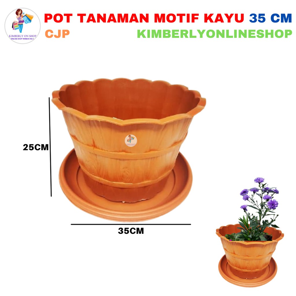 Pot Binga Motif Kayu 35 cm + Tatakan