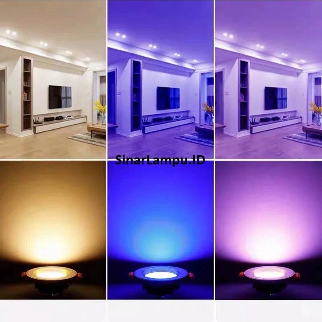 LAMPU DOWNLIGHT PEX LED 3 WARNA 6WATT KUNING BIRU UNGU PANEL LED LAMPU PLAFON