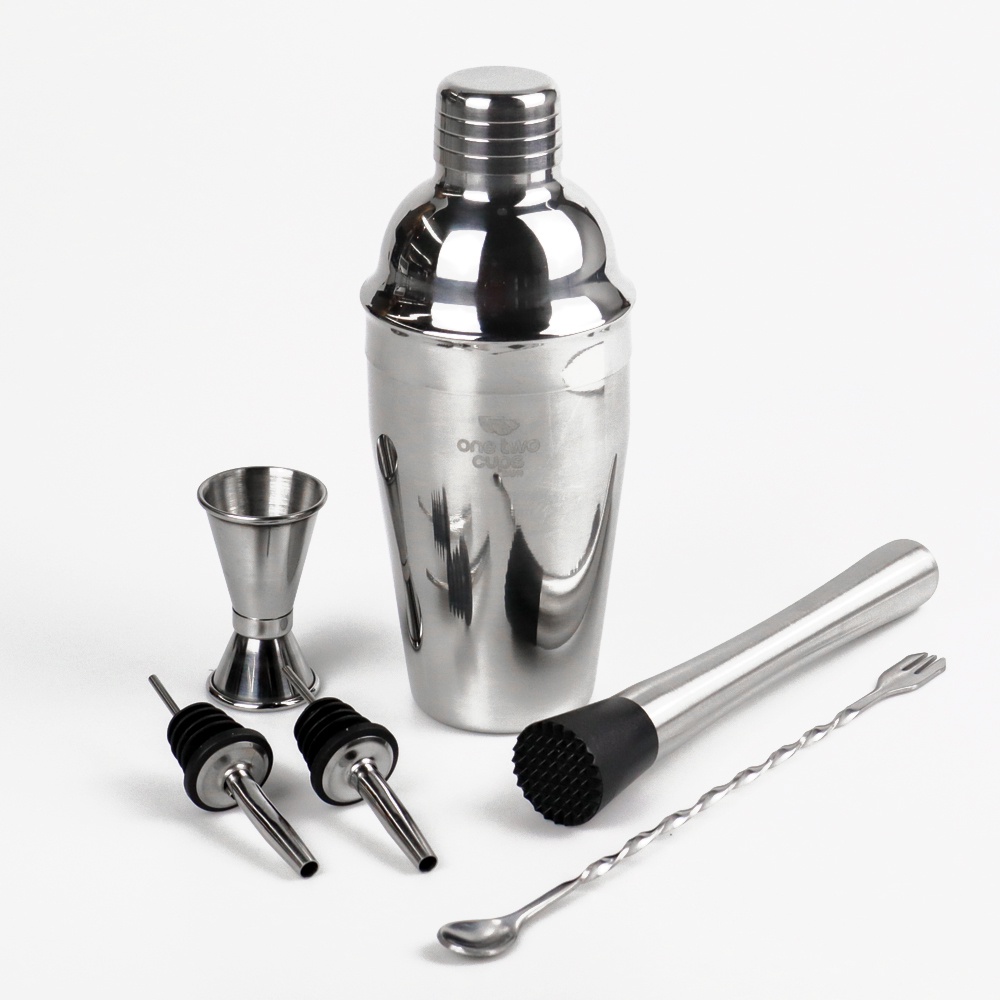 One Two Cups 6 in 1 Bartender Drink Bar Set Cocktail Shaker Stainless Steel 550ml - BA016