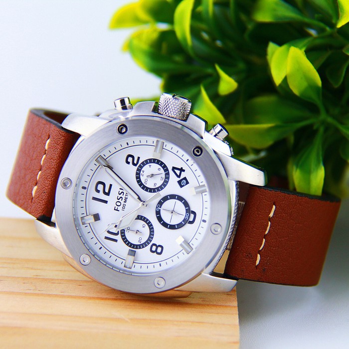 Jam Tangan Pria Merk Fossil Original Leather S.Steel Free