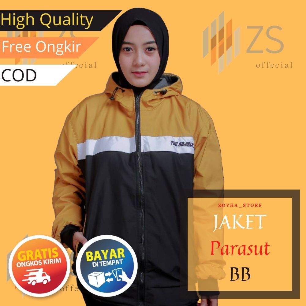 Jaket Sweater 2 In 1 Hoodie Zipper Parasut Bolak balik Unisex Distro Bandung