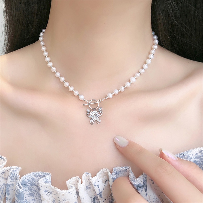 Korean Style Pearl Necklace Butterfly Punk Silver Chain Heart Shape Choker Women Fashion Jewelry Accessories Kalung Wanita Korea Love