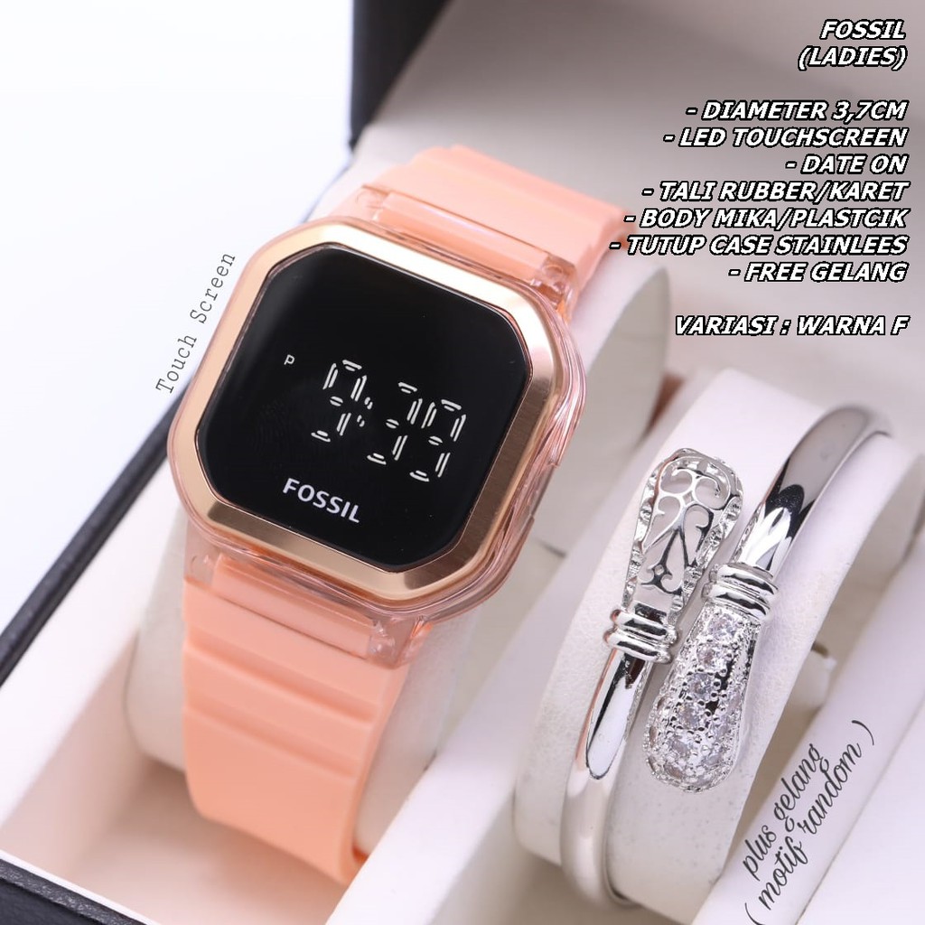 JAM TANGAN WANITA FASHION TALI RUBBER BODY SEGI TANGGAL AKTIF FREE GELANG