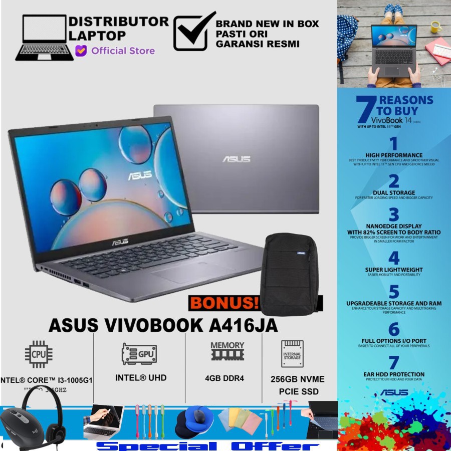 Laptop Asus Vivobook A416JA FHD321/FHD322 i3 1005G1 4GB