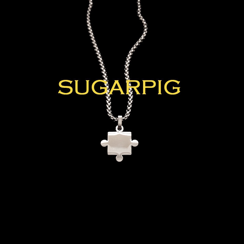 Kalung Bentuk Jigsaw Bahan Titanium Steel Gaya Hip Hop Harajuku Korea