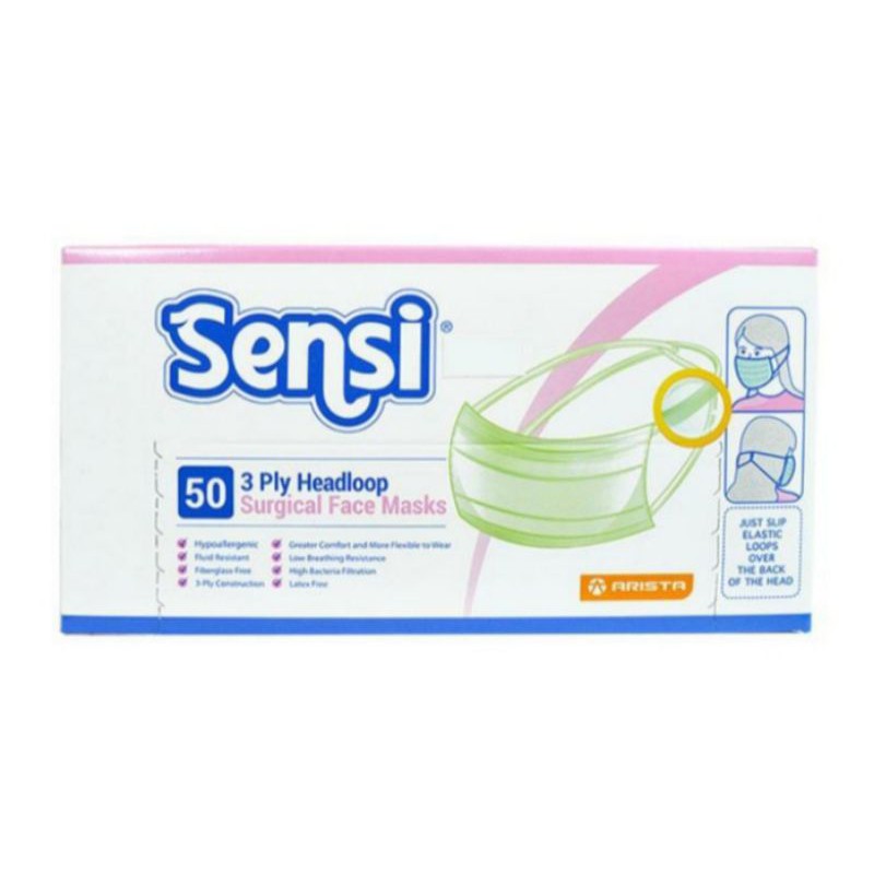 SENSI MASKER HIJAB HEADLOOP 3ply isi 50 lembar warna hijau