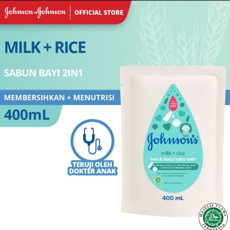 JOHNSON'S Milk + Rice Hair &amp; Body Baby Bath - Sabun Bayi 2in1 Refill 400ml