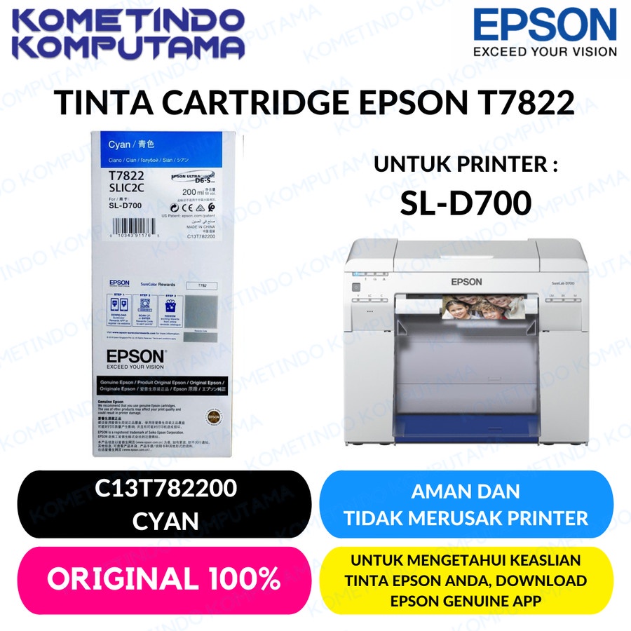 D700 CYAN TINTA CATRIDGE T7822 EPSON SL-D700 200ML 100% Ori D700 T782 C13T782200