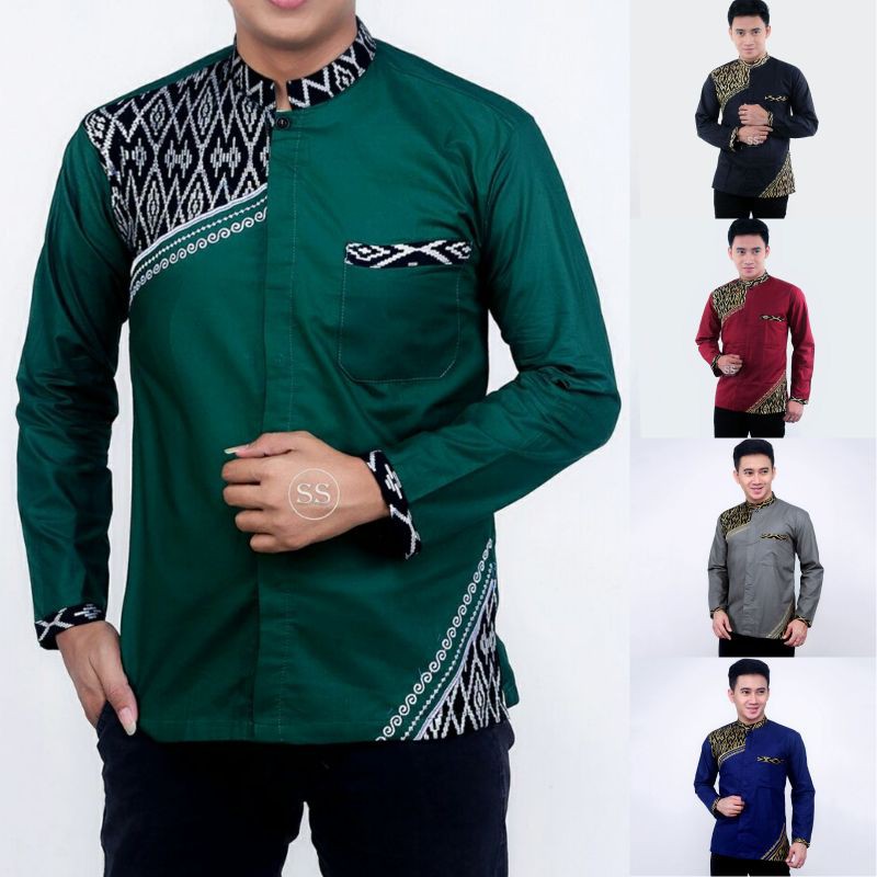 Koko Batik Fashion Muslim Kombinasi C07 Al Haramain Hijau M/L/XL Dewasa Terpopuler